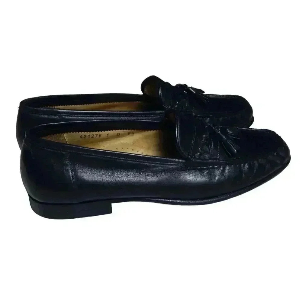 Santoni Men's Made in Italy Black Leather Tasseled Loafers Shoes Size 9.5 D